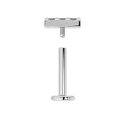 14k white gold trinity diamond bar labret shown disassembled with top and flat back post separated