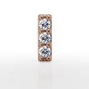 Close-up front view of 14k rose gold trinity diamond bar top showing three round diamonds and prong detail