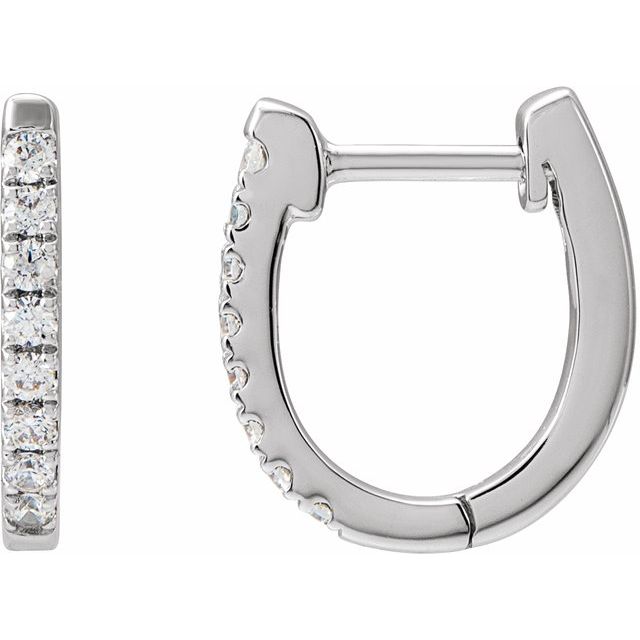 13mm Diamond Huggie Hoop Earrings-White Gold