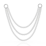 14k white gold three-link piercing chain connector, 36mm, triple draped strands with ring clasps, front view