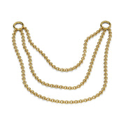 Close-up of 14k yellow gold three-link piercing connector showing larger cable chain link detail, mid-length
