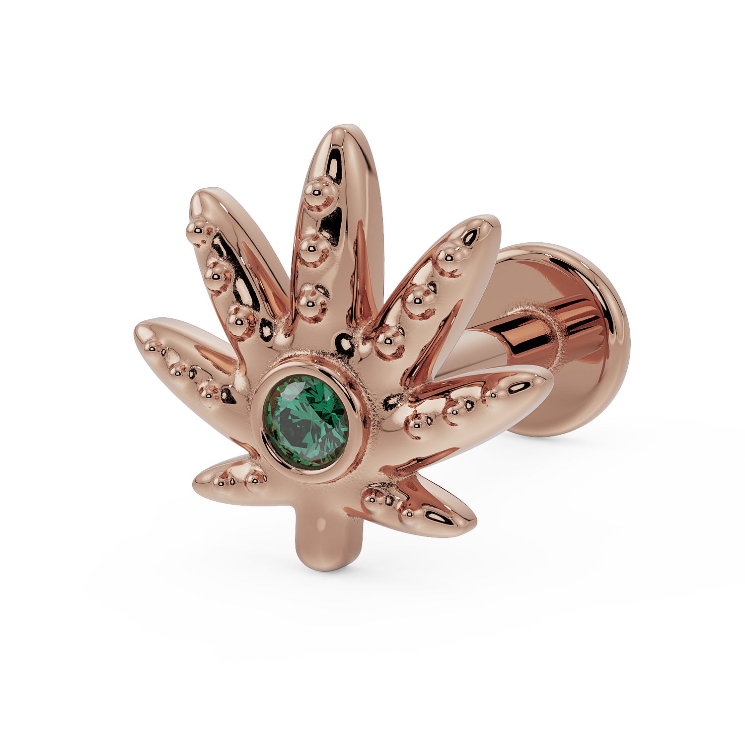 Emerald Marijuana Pot Leaf 14K Gold Flat Back Earring