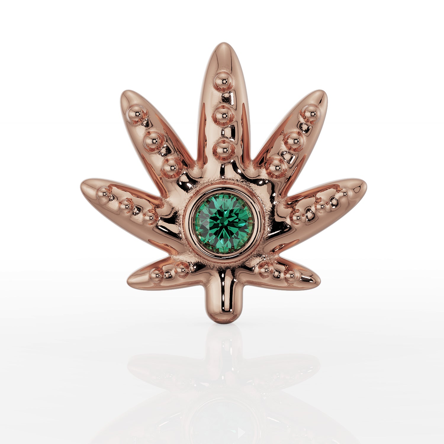 Emerald Marijuana Pot Leaf 14K Gold Flat Back Earring