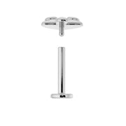 Disassembled flat back labret post and mushroom top showing threaded screw connection detail