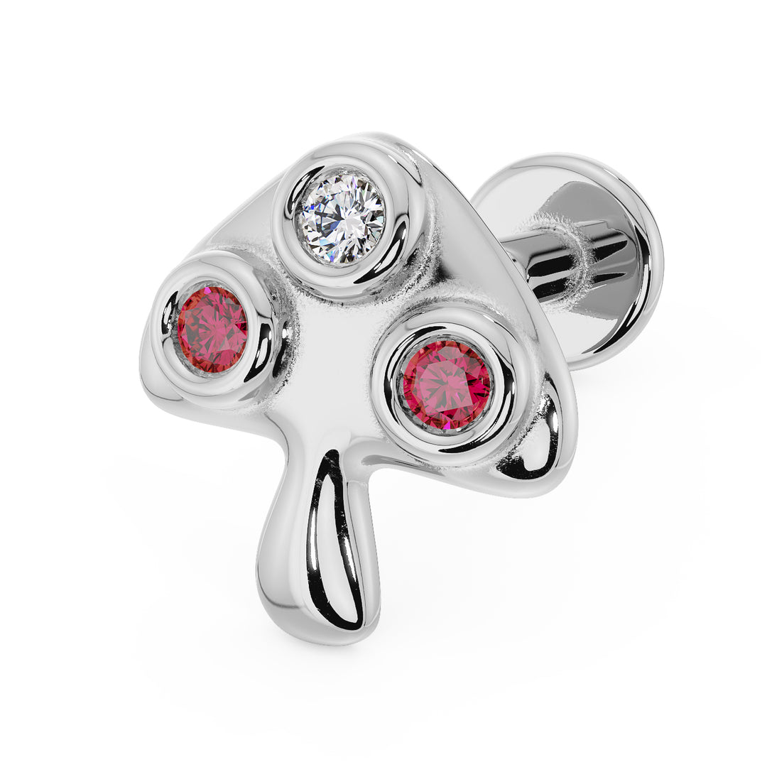 Diamond and Ruby Mushroom 14K Gold Flat Back Earring