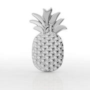 14K white gold pineapple labret top, front view highlighting polished silver-tone finish and carved texture