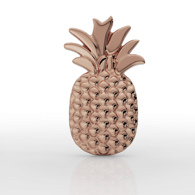 14K rose gold pineapple labret top, front view showing warm blush tone with detailed pineapple skin texture