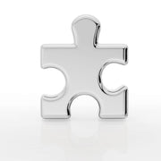 Front view of 14K white gold puzzle piece charm top, polished high-shine finish with interlocking tabs
