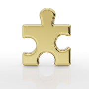Front view of 14K yellow gold puzzle piece charm, polished surface with rounded interlocking tab detail