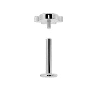 Exploded view of threaded flat back labret showing hamsa top piece separated from post and disc backing