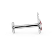 Side profile of ladybug diamond flat back earring in white gold showing post length and flat back disc thickness