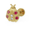 14K yellow gold ladybug flat back earring with garnet and diamond accents, angled view showing flat back disc