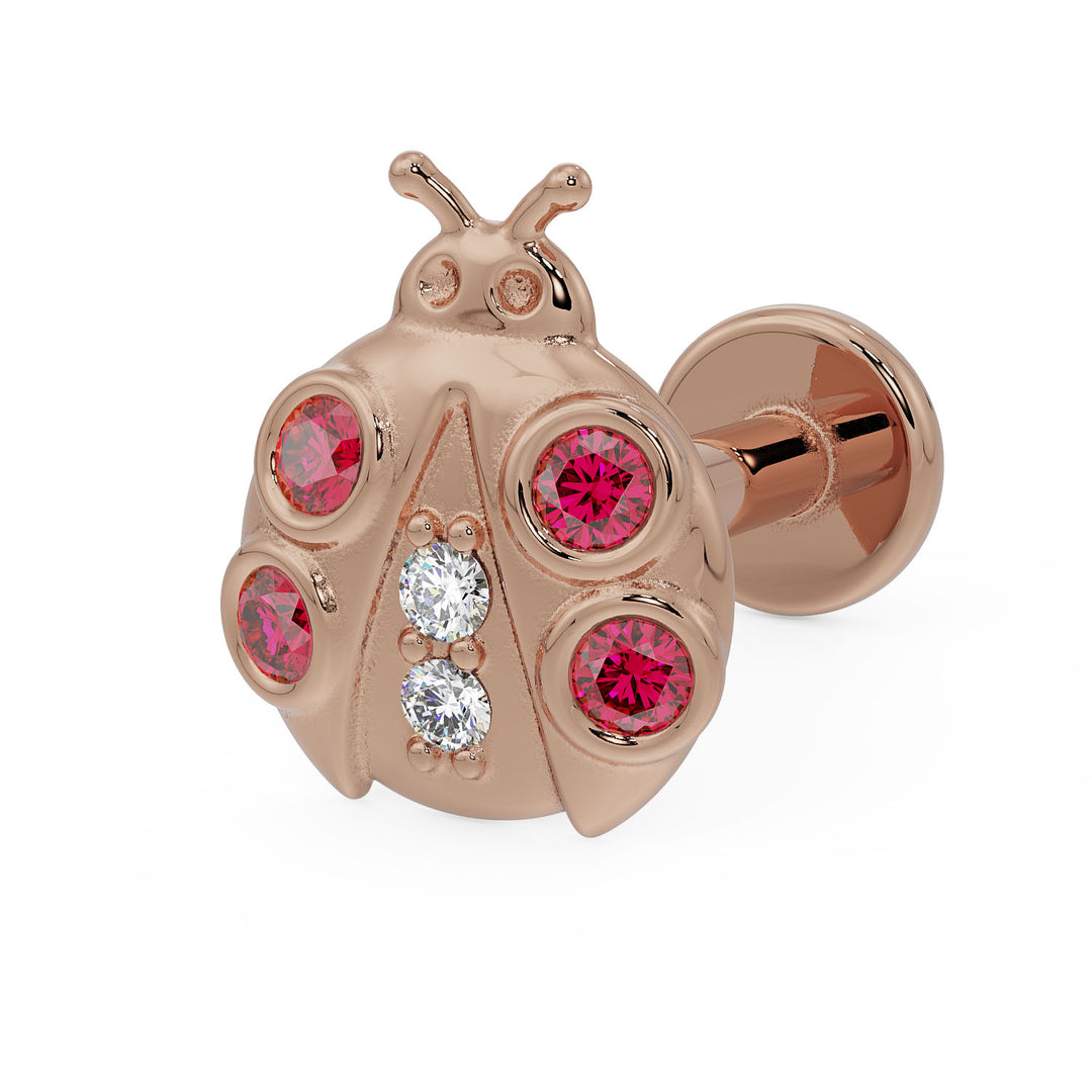 Ladybug Diamond 14K Gold Flat Back Earring