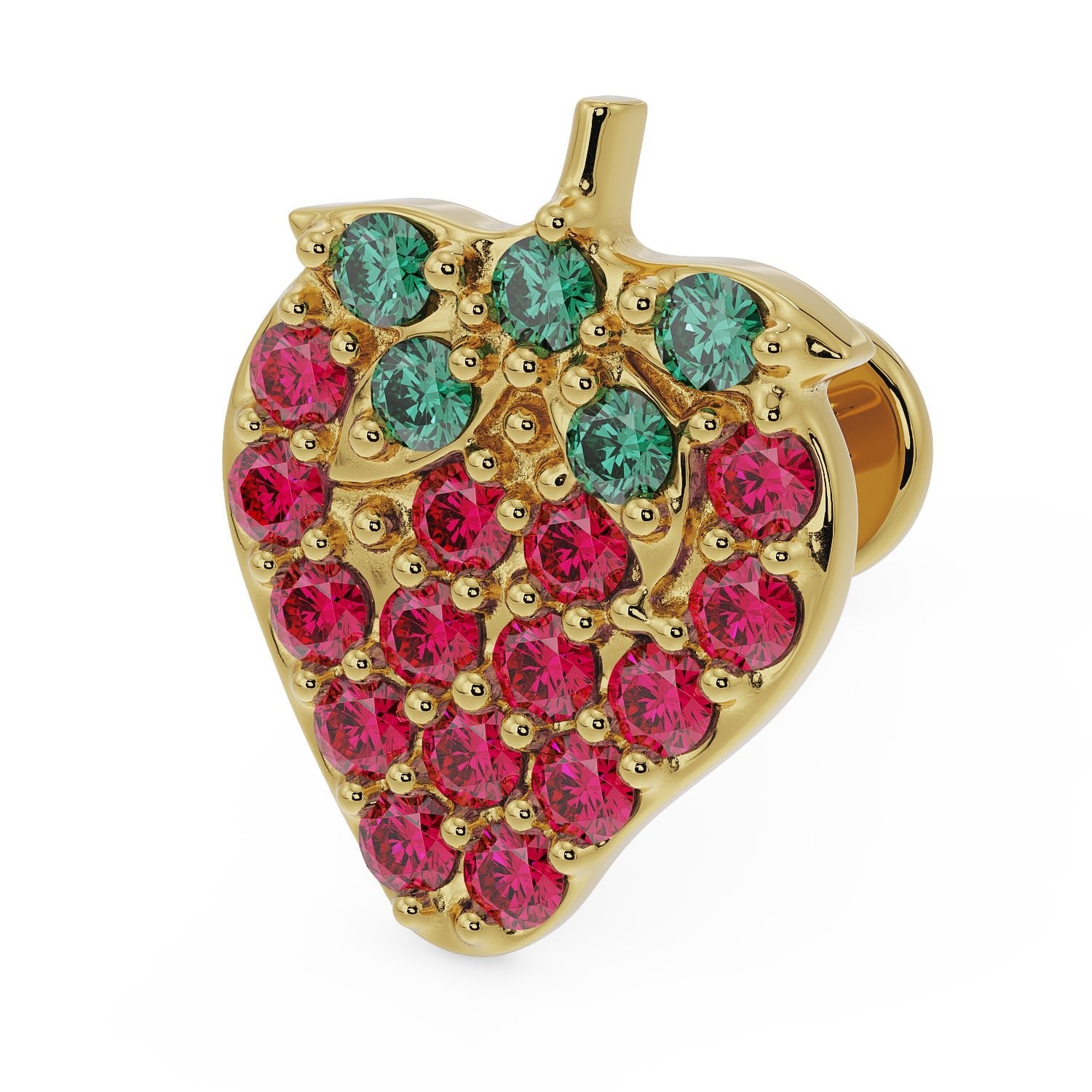 Strawberry Emerald Garnet 14K Gold Flat Back Earring