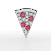 14K white gold pepperoni pizza labret top front view showing garnet and diamond stone layout