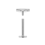 Exploded view of flat back labret showing threaded pizza top separated from post and flat back disc
