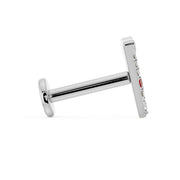 Side profile of 14K white gold pizza flat back labret showing low-profile post and flat disc backing