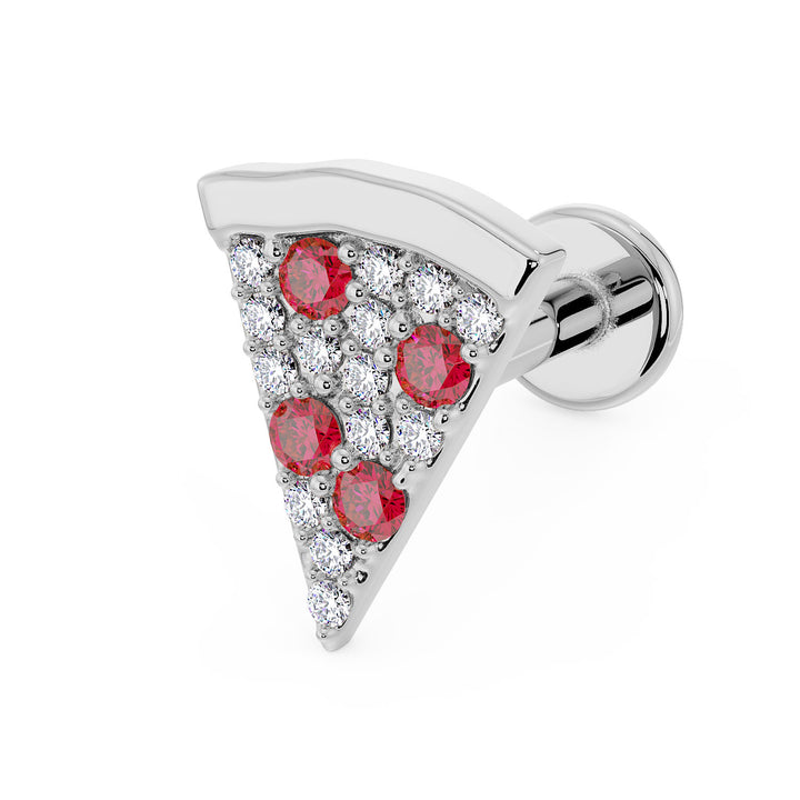 Pepperoni Pizza Diamond 14K Gold Flat Back Earring