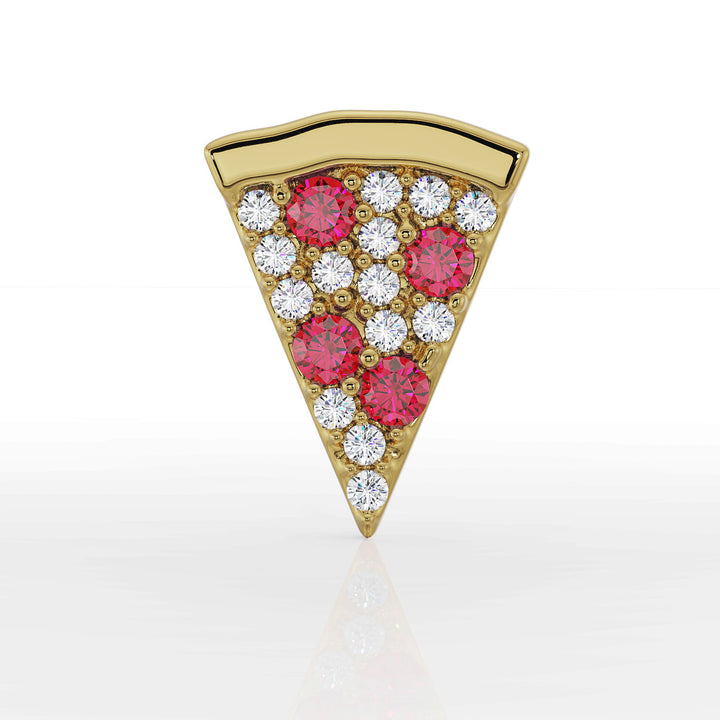 Pepperoni Pizza Diamond 14K Gold Flat Back Earring
