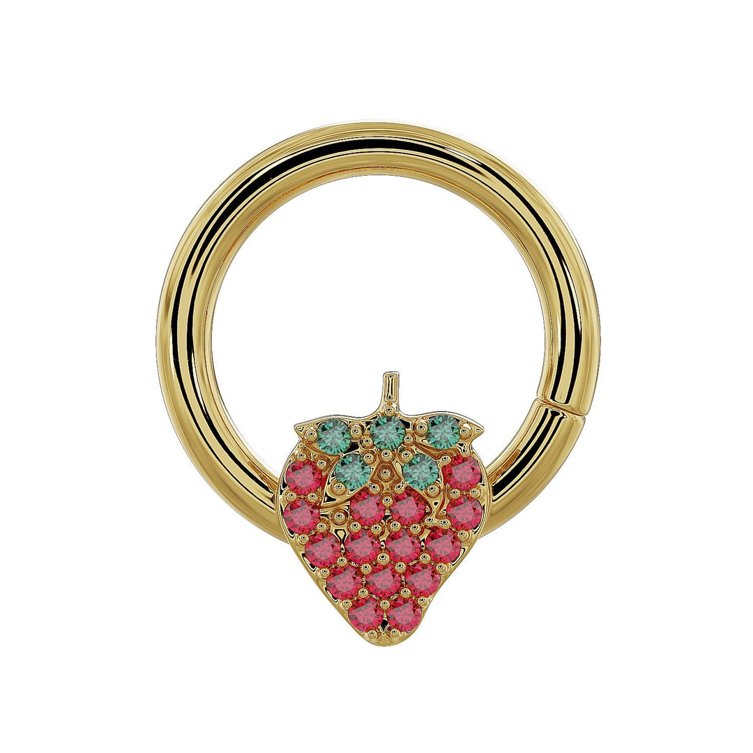 Strawberry Emerald 14K Gold Seam Ring Hoop