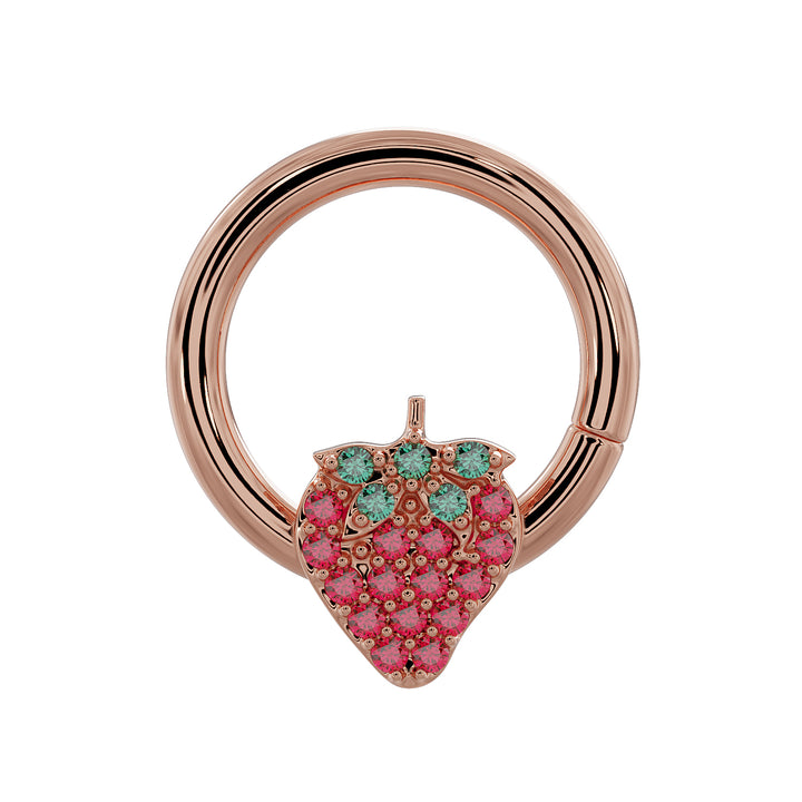 Strawberry Emerald 14K Gold Seam Ring Hoop