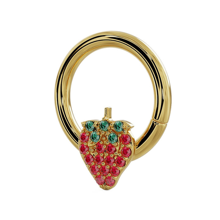 Strawberry Emerald 14K Gold Seam Ring Hoop