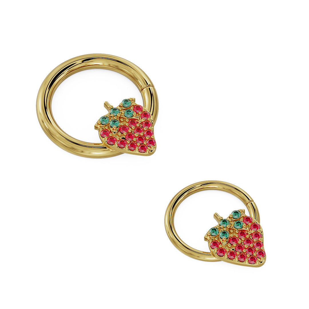 Strawberry Emerald 14K Gold Seam Ring Hoop