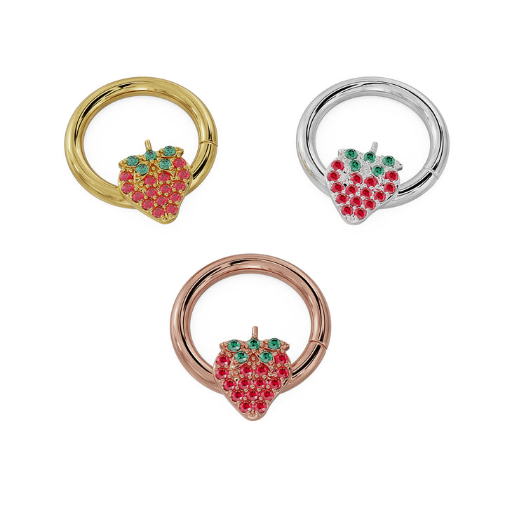 Strawberry Emerald 14K Gold Seam Ring Hoop