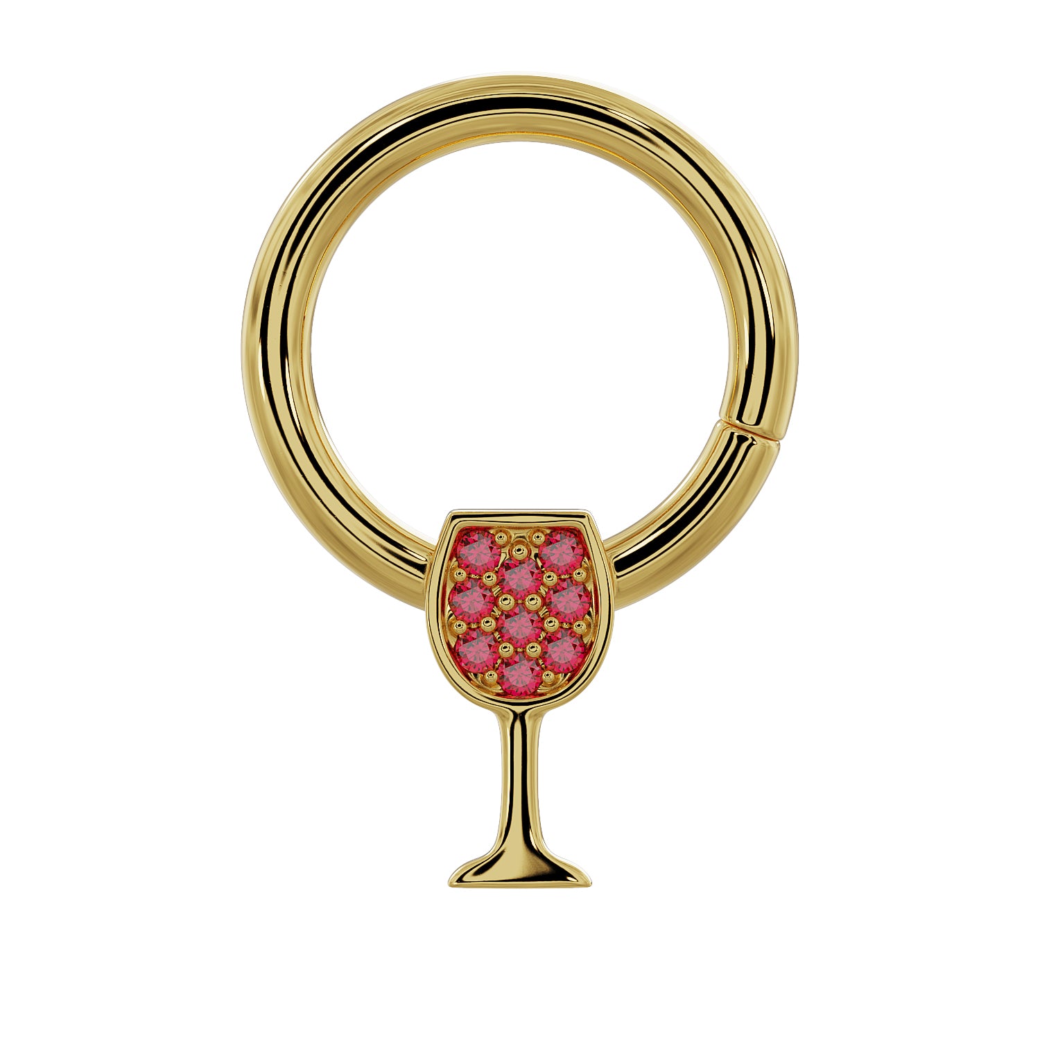 Red Wine Glass 14K Gold Seam Ring Hoop