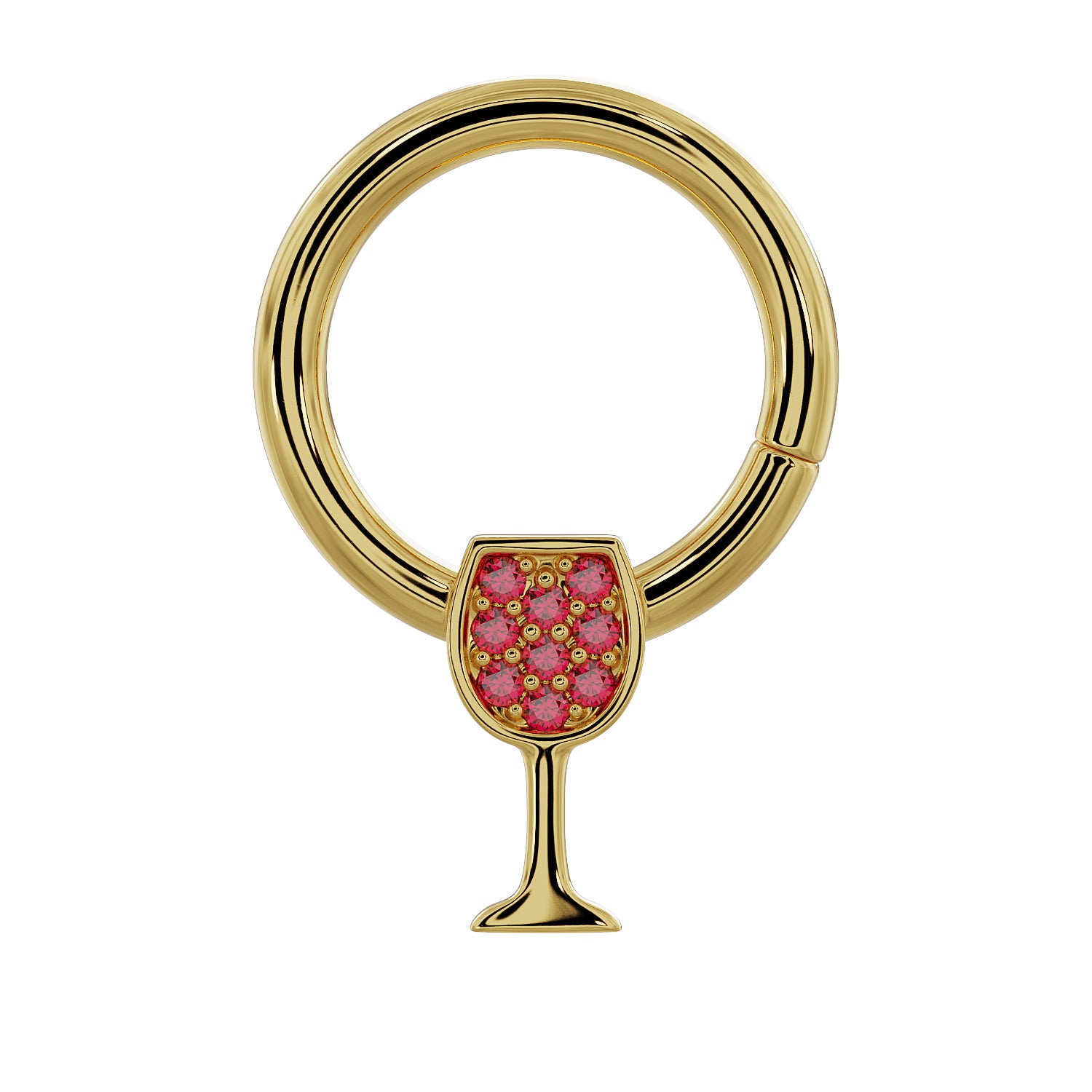 Red Wine Glass 14K Gold Seam Ring Hoop