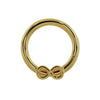 14K yellow gold infinity symbol seam ring hoop, front view showing polished finish