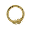 14K yellow gold fern leaf seam ring hoop, front view showing detailed leaf engraving at bottom