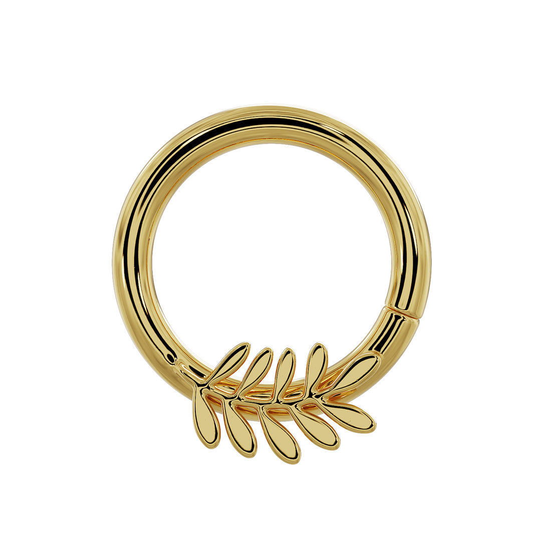 Olive Branch Leaf - Left 14K Gold Seam Ring Hoop