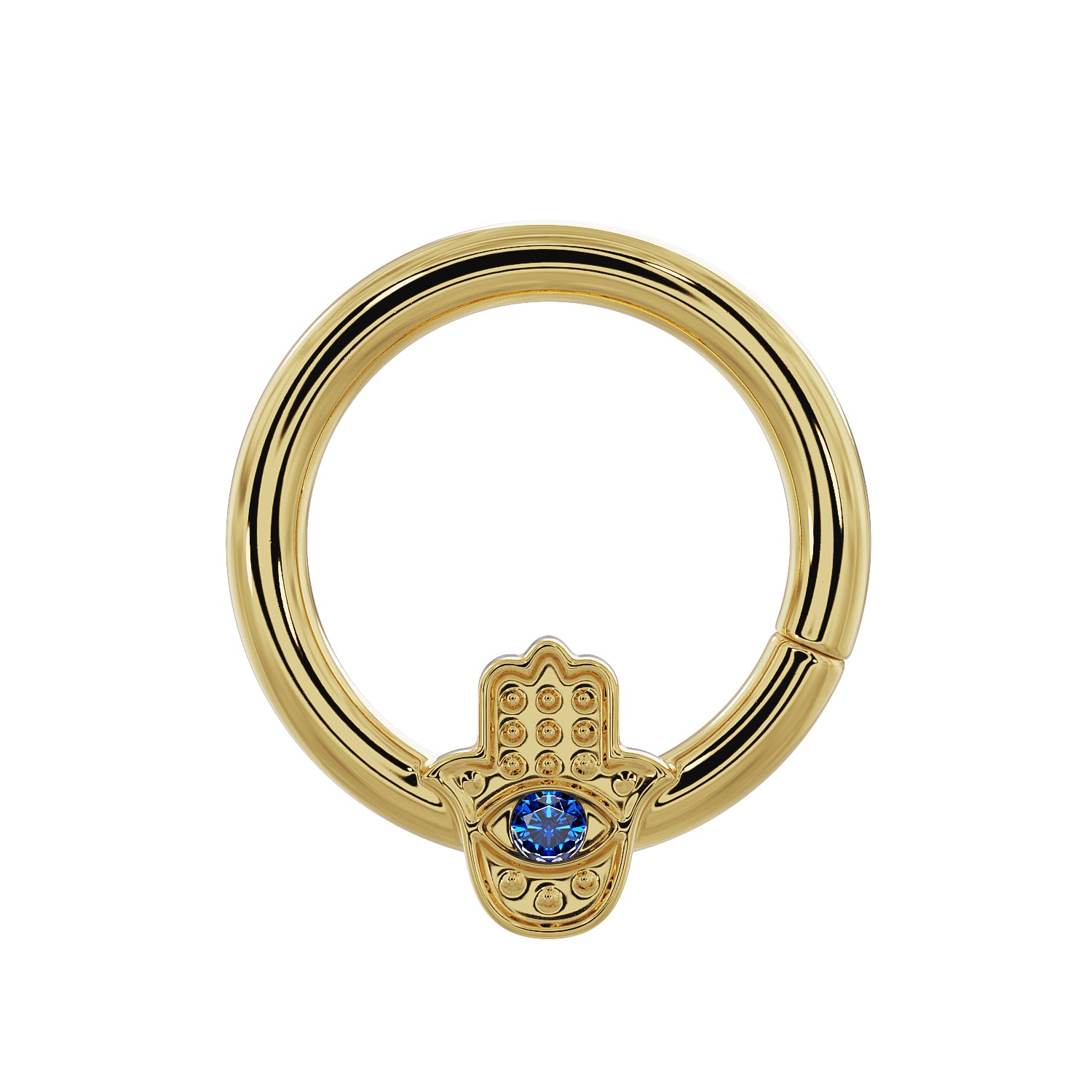 Hamsa with Sapphire Evil Eye 14K Gold Seam Ring Hoop