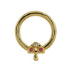 14K yellow gold mushroom seamless ring with diamond cap and two ruby bezel stones, front view