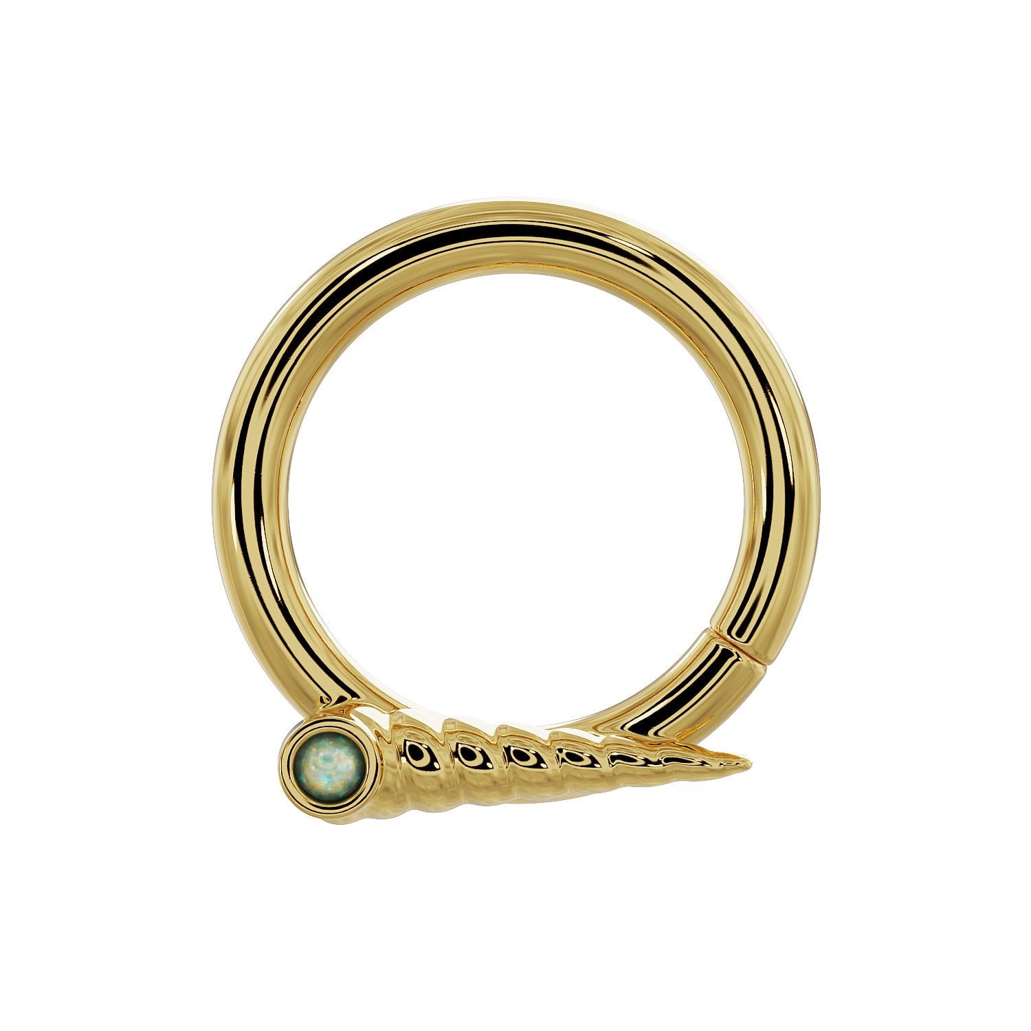 Unicorn Horn with Opal Accent 14K Gold Seam Ring Hoop