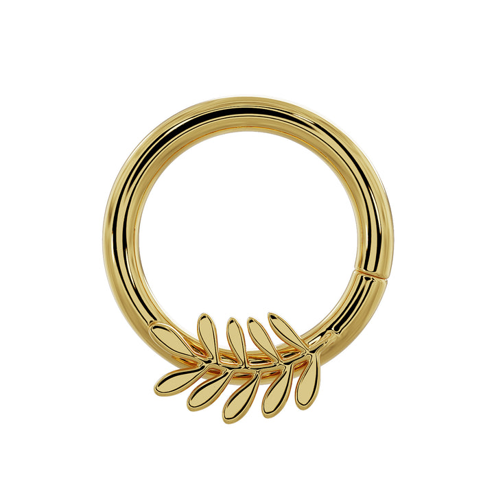 Olive Branch Leaf - Right 14K Gold Seam Ring Hoop