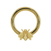 14K yellow gold bee seam ring hoop, front view showing detailed bee charm with wings