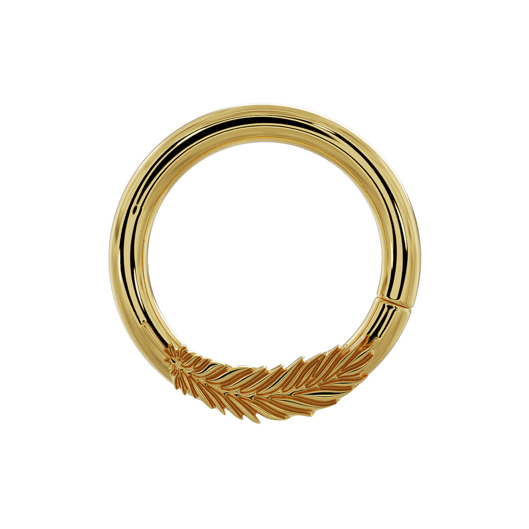 Feather - Left 14K Gold Seam Ring Hoop