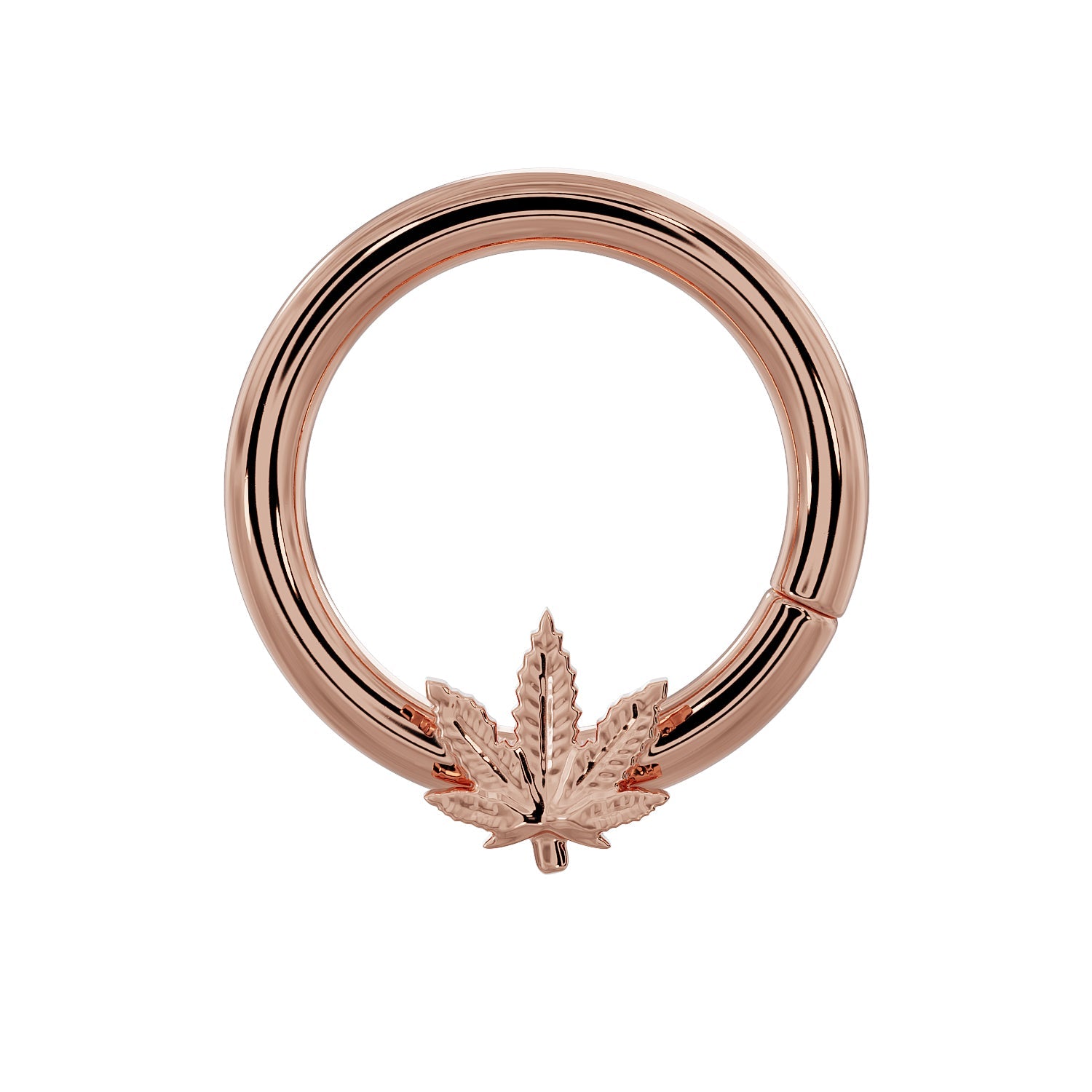 Marijuana Pot Leaf 14K Gold Seam Ring Hoop