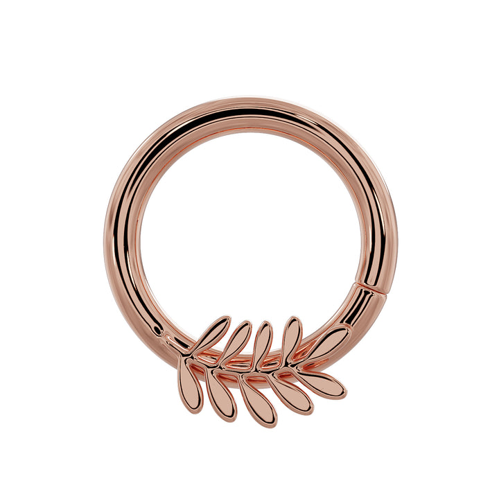 Olive Branch Leaf - Left 14K Gold Seam Ring Hoop