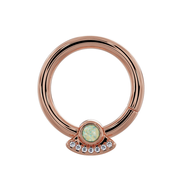 Opal and Diamond UFO Space Ship 14K Gold Seam Ring Hoop