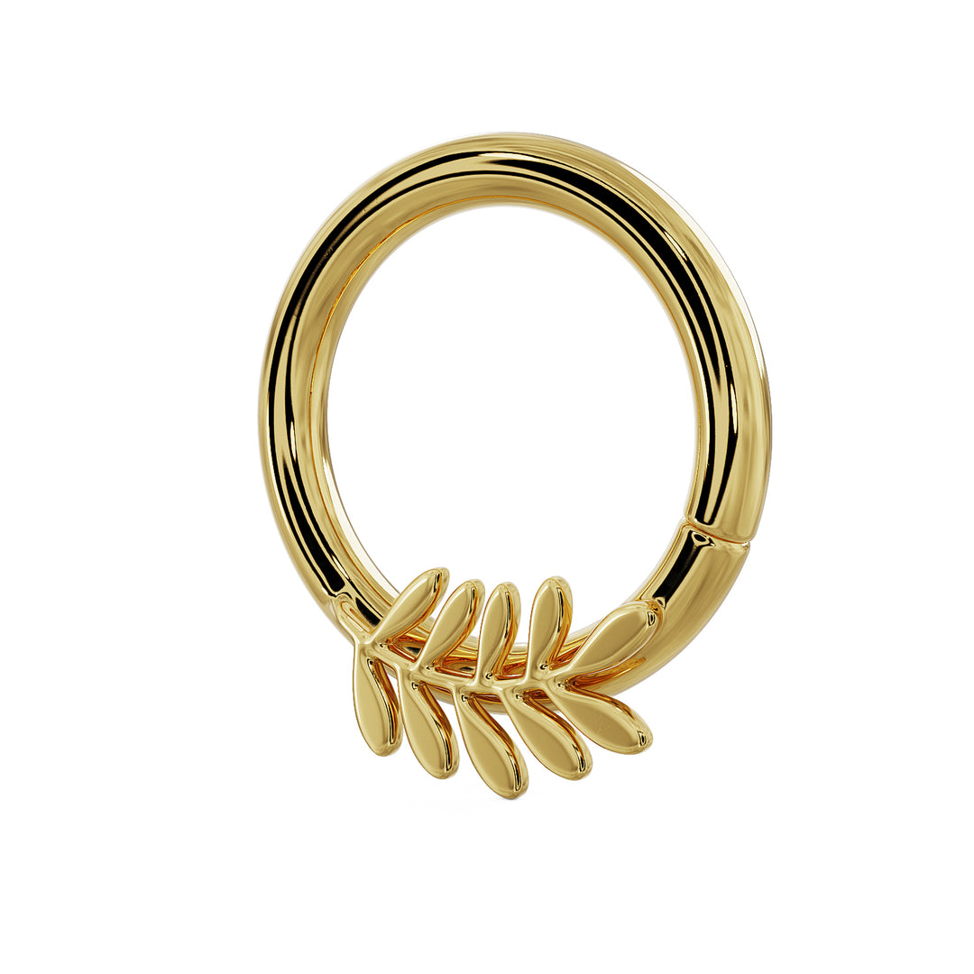 Olive Branch Leaf - Left 14K Gold Seam Ring Hoop
