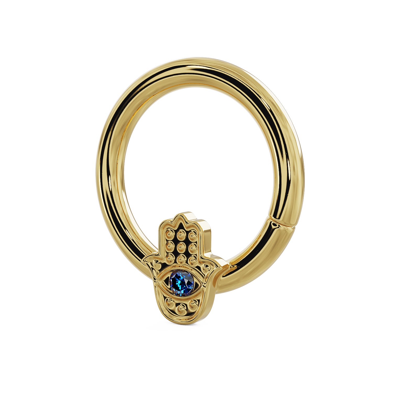 Hamsa with Sapphire Evil Eye 14K Gold Seam Ring Hoop
