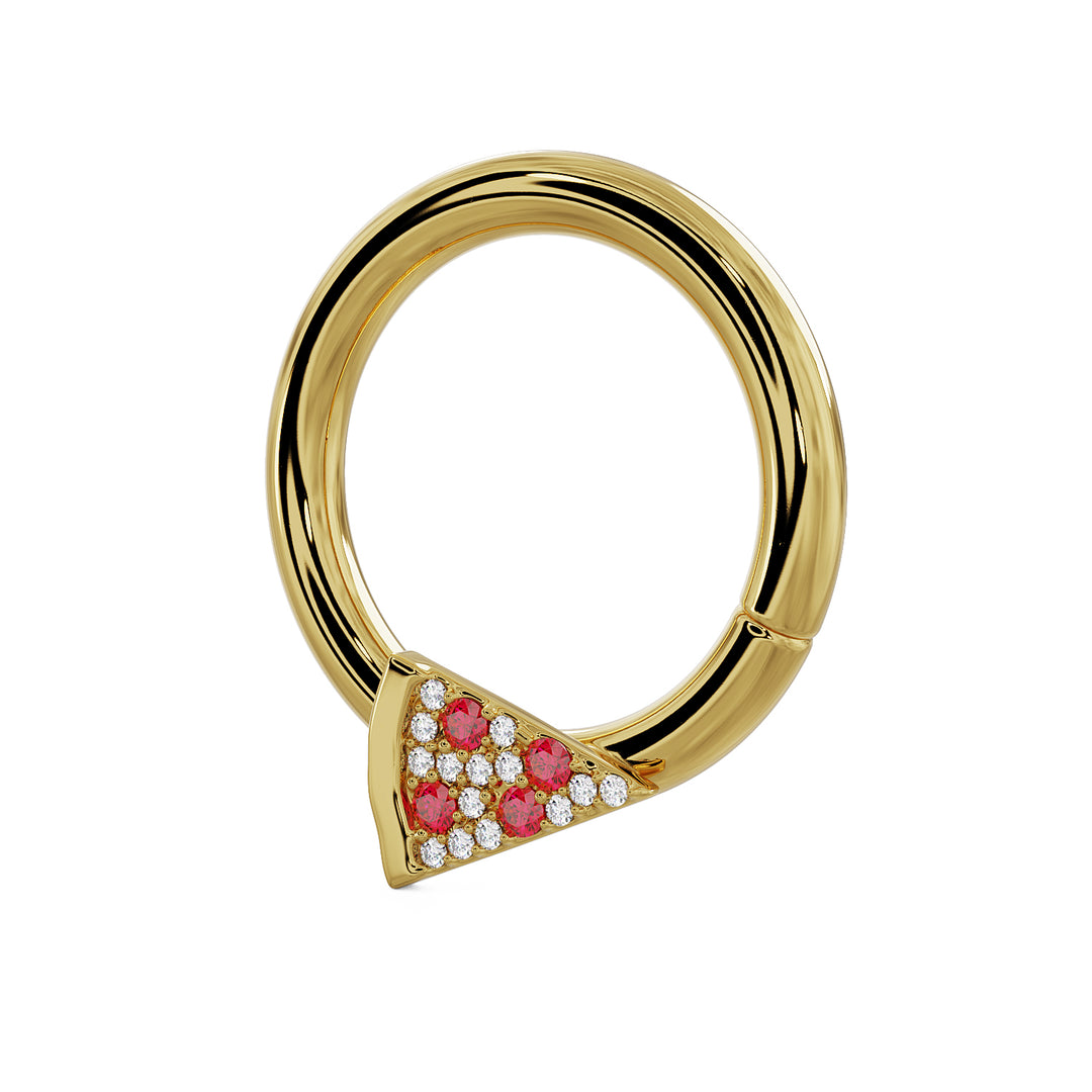 Pepperoni Pizza Diamond 14K Gold Seam Ring Hoop