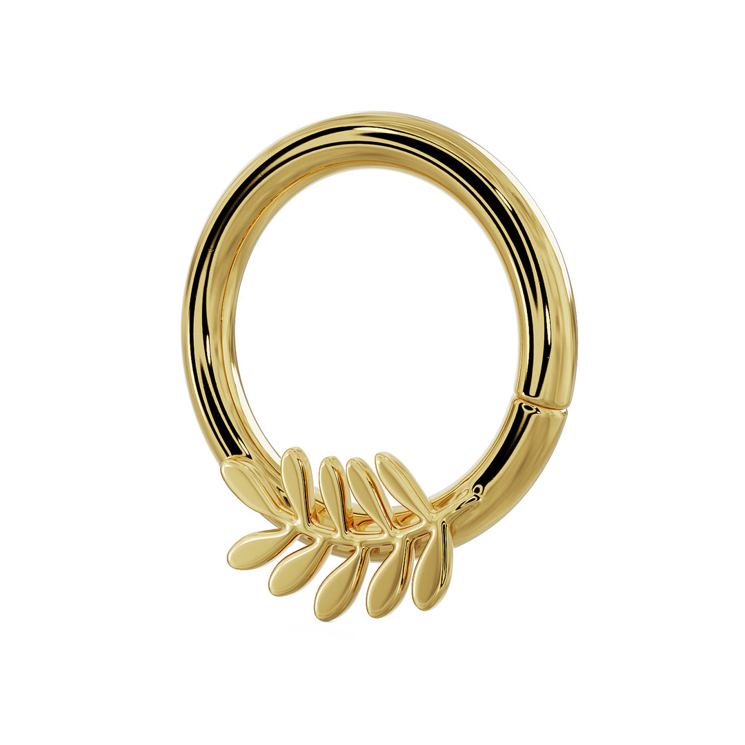 Olive Branch Leaf - Right 14K Gold Seam Ring Hoop