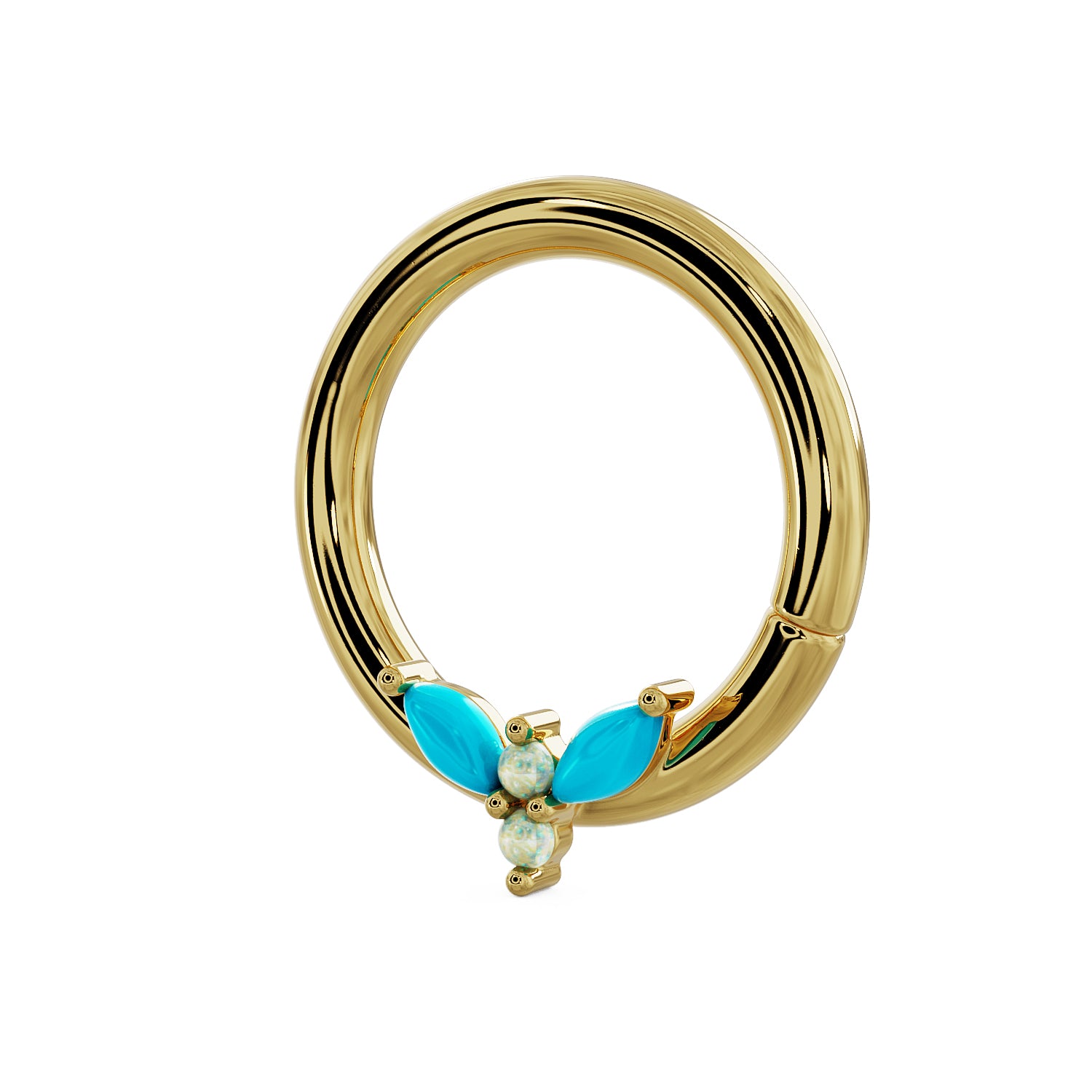 Firefly Opal & Turquoise 14K Gold Seam Ring Hoop