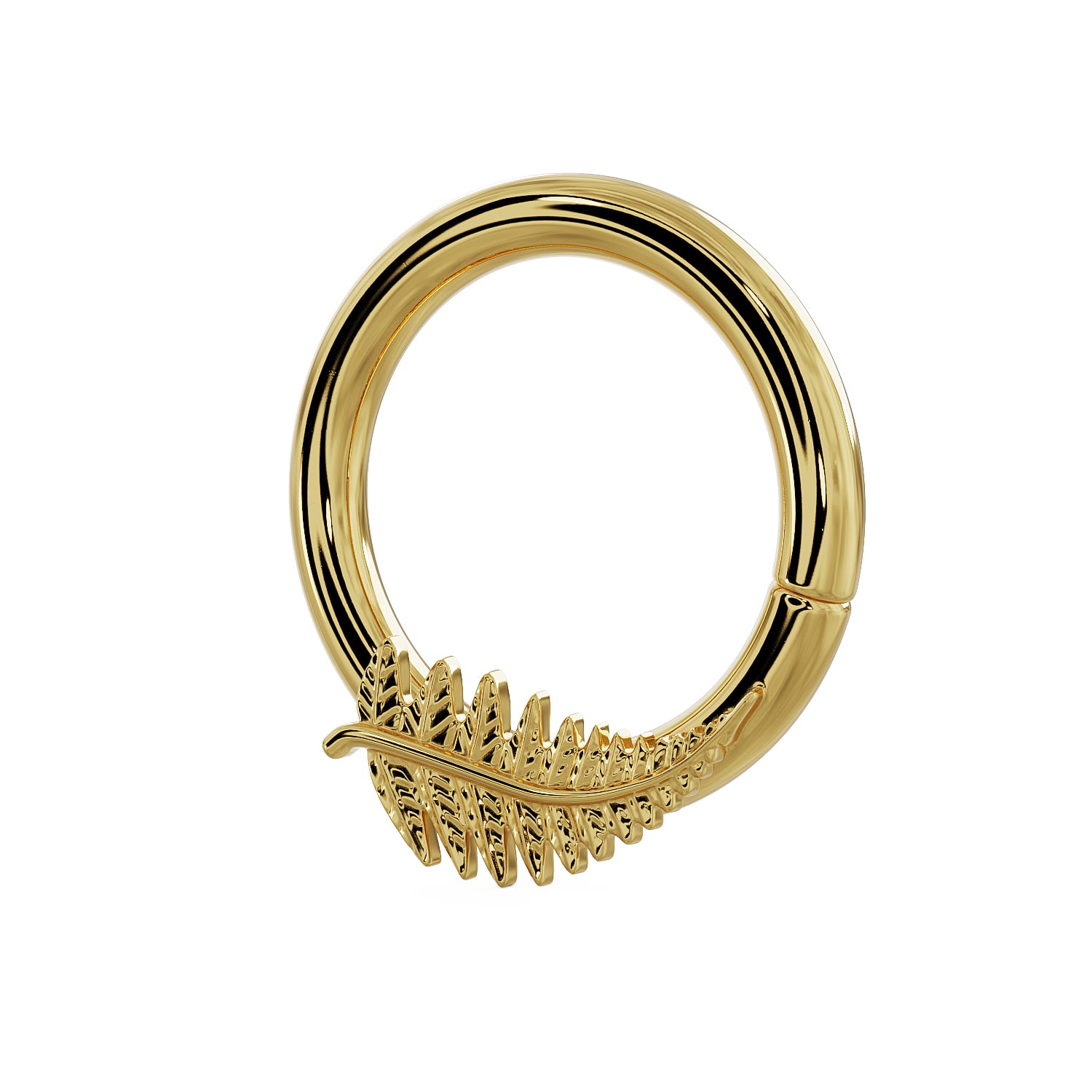 Fern Leaf - Left 14K Gold Seam Ring Hoop