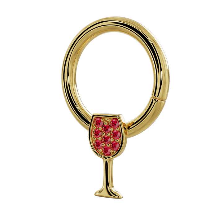 Red Wine Glass 14K Gold Seam Ring Hoop