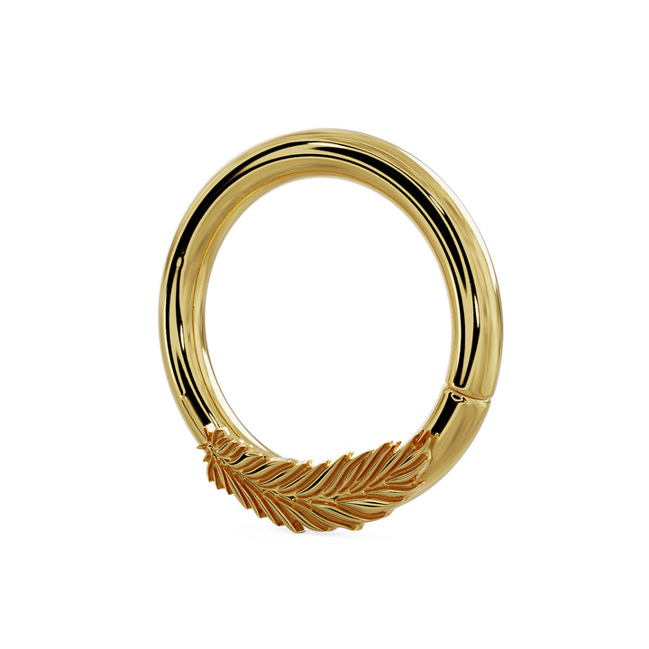 Feather - Left 14K Gold Seam Ring Hoop